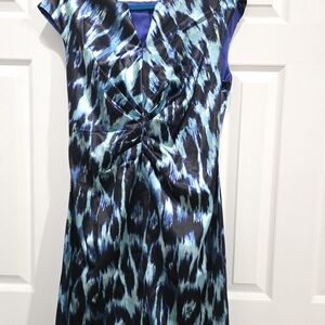 Connected Apparel Black and Blue Abstract Twist-Front Midi Dress